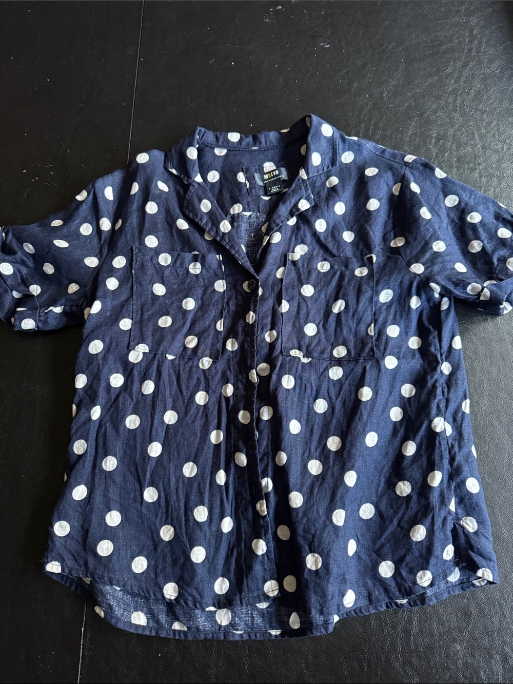 MAEVE Polka Dot Navy Button-Up Blouse